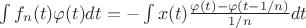 $\int f_n(t)\varphi(t)dt = -\int x(t)\frac{\varphi(t) - \varphi(t-1/n)}{1/n}dt$