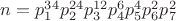 $n=p_1^{34}p_2^{24}p_3^{12}p_4^6p_5^4p_6^2p_7^2$