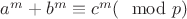 $a^m+b^m\equiv c^m(\mod p)$