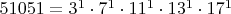 $51051=3^1\cdot7^1\cdot11^1\cdot13^1\cdot17^1$