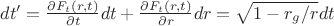 $dt'=\frac{\partial F_t(r,t)}{\partial t}dt+\frac{\partial F_t(r,t)}{\partial r}dr=\sqrt{1-r_g/r}dt $