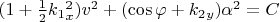 $(1+\frac12k_1_x^2)v^2+(\cos\varphi+k_2_y)\alpha^2=C$