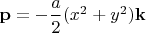 $\mathbf p=-\dfrac a 2(x^2+y^2)\mathbf k$