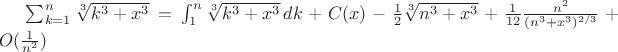 $\sum_{k=1}^n\sqrt[3]{k^3+x^3}=\int_1^n\sqrt[3]{k^3+x^3}\,dk+C(x)-\frac12\sqrt[3]{n^3+x^3}+\frac{1}{12}\frac{n^2}{(n^3+x^3)^{2/3}}+O(\frac{1}{n^2})$