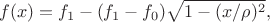 $$f(x)=f_1-(f_1-f_0)\sqrt{1-(x/\rho)^2},$$