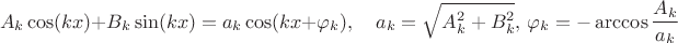 $$A_k \cos(kx) + B_k\sin(kx)= a_k\cos(kx + \varphi_k),\quad a_k=\sqrt{A_k^2 + B_k^2},\, \varphi_k=-\arccos{\frac{A_k}{a_k}}$$