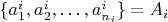 $\{ a_1^i,a_2^i,\ldots,a_{n_i}^i \} = A_i$
