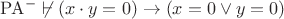 $\mathrm{PA}^- \not\vdash (x \cdot y = 0) \rightarrow (x=0 \vee y=0)$