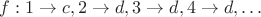$f : 1\to c, 2\to d, 3\to d, 4\to d, &hellip;$