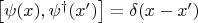 $ \left[ \psi(x), \psi^{\dag}(x') \right] = \delta (x - x')$