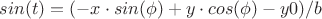 $sin(t)=(- x \cdot sin(\phi)+ y \cdot cos(\phi)-y0)/b$