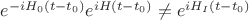 $e^{-iH_0(t-t_0)}e^{iH(t-t_0)}\neq e^{iH_I(t-t_0)}$