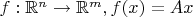 $f:\mathbb{R}^n \to \mathbb{R}^m, f(x)=Ax$