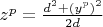 $
z^p  = \frac{{d^2  + (y^p )^2 }}{{2d}}
$
