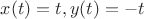 $x(t)=t,y(t)=-t$