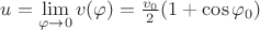 $u=\lim\limits_{\varphi \to 0}v(\varphi)=\frac{v_0}2 (1+\cos\varphi_0)$