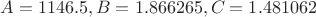 $A=1146.5, B=1.866265, C=1.481062$