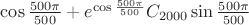 $\cos{\frac{500 \pi}{500}}+e^{\cos{\frac{500 \pi}{500}}} C_{2000}\sin{\frac{500 \pi}{500}}$