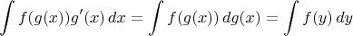 $$\int f(g(x))g'(x)\,dx=\int f(g(x))\,dg(x)=\int f(y)\,dy$$