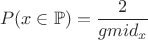 $$P(x \in \mathbb{P})=\frac{2}{gmid_x}$$