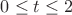 $0\le t\le 2$ $0\le t\le 2$