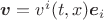 $\boldsymbol v=v^i(t,x)\boldsymbol e_i$