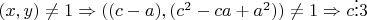 $(x,y)\ne 1\Rightarrow ((c-a),(c^2-ca+a^2))\ne 1\Rightarrow c\vdots 3$