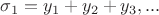 $\sigma_1=y_1+y_2+y_3, ...$