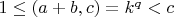 $1\le (a+b,c)=k^q<c$