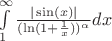 $\int\limits_{1}^{\infty}\frac{|\sin(x)|}{(\ln(1+\frac{1}{x}))^\alpha}dx$