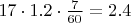 $17\cdot 1.2\cdot \frac 7 {60} =2.4$