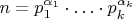 $n=p_1^{\alpha_1}\cdot\ldots\cdot p_k^{\alpha_k}$