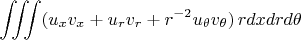 $$
\iiint (u_x v_x + u_r v_r + r^{-2}u_\theta v_\theta)\, r dxdrd \theta$$