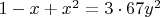 $1- x+x^2=3\cdot 67y^2$