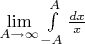 $\lim \limits_{A\to \infty}\int \limits_{-A}^{A}\frac{dx}{x}$