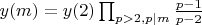 $y(m) =y(2) \prod_{p>2,p|m}\frac {p-1}{p-2}$