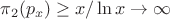 $\pi_2(p_x)\ge x/\ln x\to\infty$