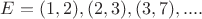 $E={(1,2), (2,3), (3,7), ....}$