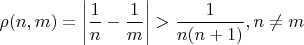 \[
\rho (n,m) = \left| {\frac{1}
{n} - \frac{1}
{m}} \right|>\frac{1}{n(n+1)},n\not =m
\]