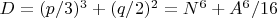 $D=(p/3)^3 + (q/2)^2=N^6+A^6/16$