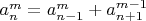 $a^m_n=a^m_{n-1}+a^{m-1}_{n+1}$