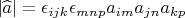 $|\widehat{a}|=\epsilon_{ijk}\epsilon_{mnp}a_{im}a_{jn}a_{kp}$