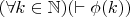 $(\forall k \in \mathbb{N})(\vdash \phi(k))$