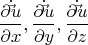 \[\frac{{\partial \dot \vec u}}{{\partial x}},\frac{{\partial \dot \vec u}}{{\partial y}},\frac{{\partial \dot \vec u}}{{\partial z}}
\]