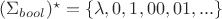 $(\Sigma_{bool})^\star = \{\lambda, 0, 1, 00, 01, ...\}$