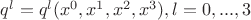 $q^l=q^l(x^0,x^1,x^2,x^3),l=0,...,3$ $q^l=q^l(x^0,x^1,x^2,x^3),l=0,...,3$