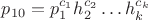 $p_{10}=p_{1}^{c_{1}}h_{2}^{c_{2}}\ldots h_{k}^{c_{k}}$