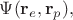 $\Psi(\mathbf{r}_e,\mathbf{r}_p),$