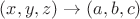 $(x,y,z)\rightarrow(a,b,c)$