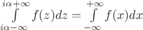 $\int\limits_{i\alpha-\infty}^{i\alpha+\infty}f(z)dz=\int\limits_{-\infty}^{+\infty}f(x)dx$